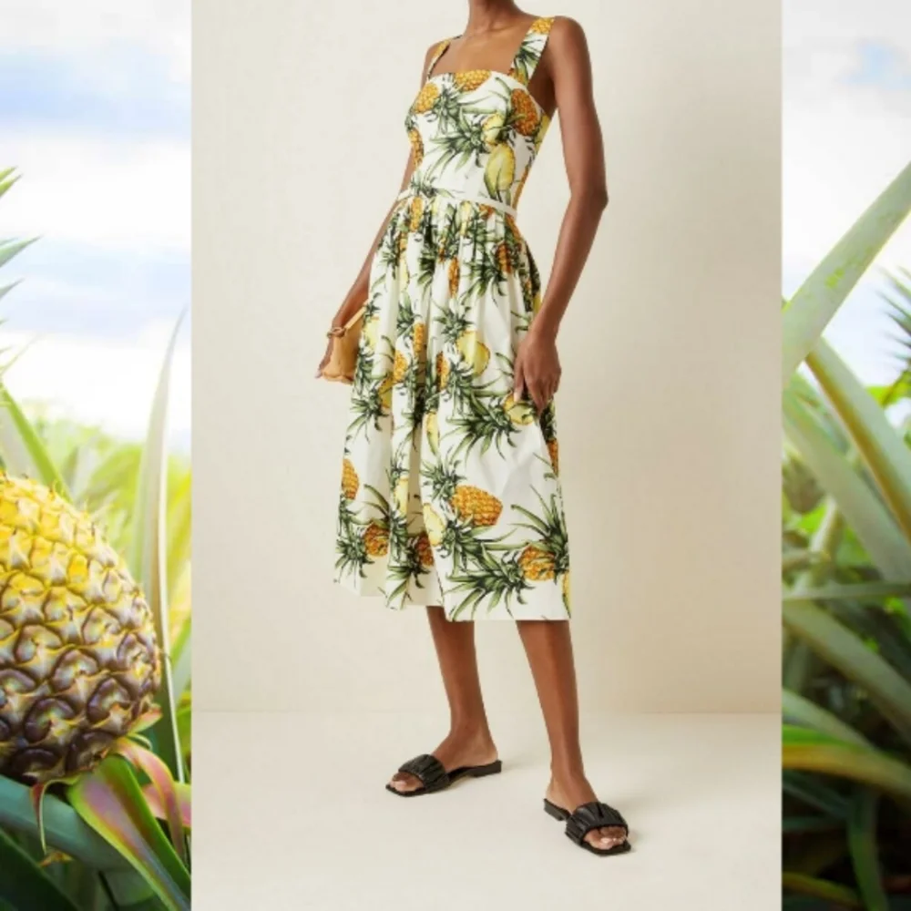 *□$2,400 NEW OSCAR DE LA RENTA PINEAPPEL MIDI RUNWAY DRESS US 10 M - Picture 8 of 16
